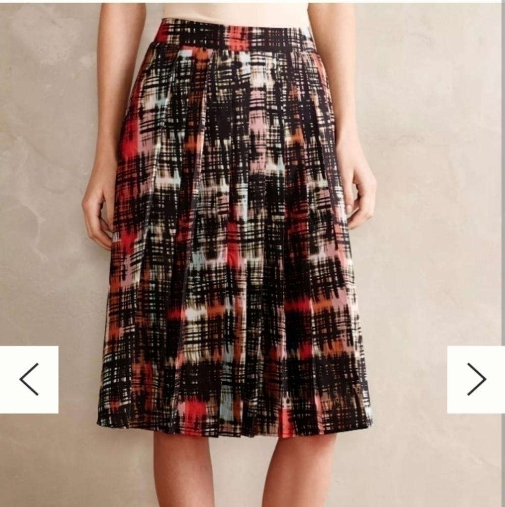 Anthropologie Fynn & Rose Painterly Plaid Multicolor Pleated A-line Midi Skirt